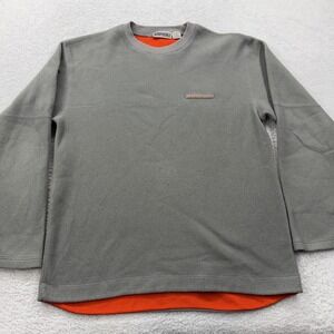 Vintage Y2K Aeropostale Mens Gray Fleece Pullover Sweatshirt Orange Trim Size M